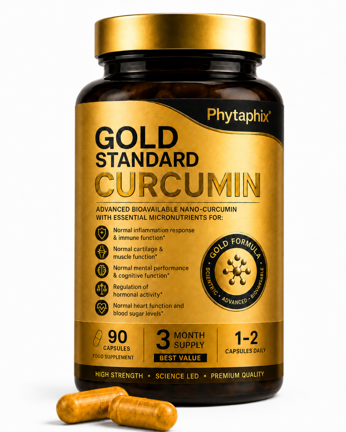 Gold Standard Curcumin capsules and bottle